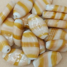 Ceramic Glazed 30 x 17mm Flat Ovals, Tan, Wholesale Bag, Approx 250gr.