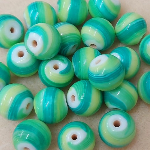Ceramic Glazed 12mm Round Beads, Green, Pack of 10