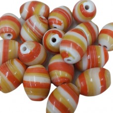 Ceramic Glazed 12x18mm Oval Beads, Orange & Tan, Pack of 10