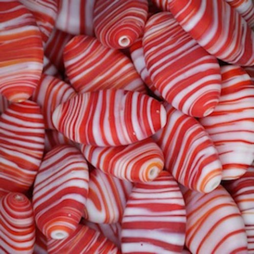 Bulk Bag Matte Glass Swirls, Ovals 28 x 17mm, Red, Approx 250 Grams