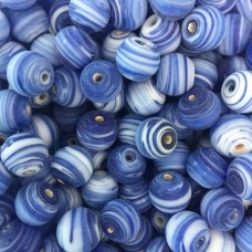 Matte Glass Swirls, 10mm Round, Blue, Pack of 10