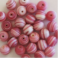 Matte Glass Swirls, 10mm Round, Pink, Pack of 10