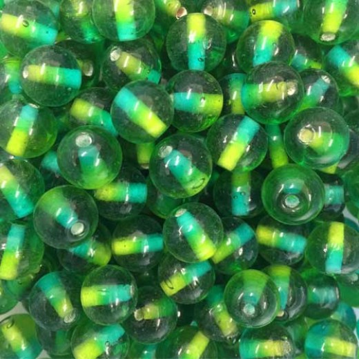 Green Two Tone Glass Beads, Pack of 10