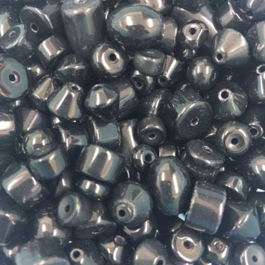Bulk Bag Assorted Style Glass Beads, Black, Approx 250 Grams