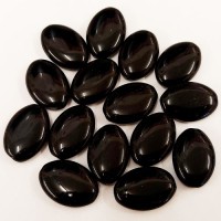 Shiny Black Glass Flat Oval Beads, Pack of 15