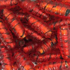 Red Striped Oval Tube Glass Beads, 24 x 4mm