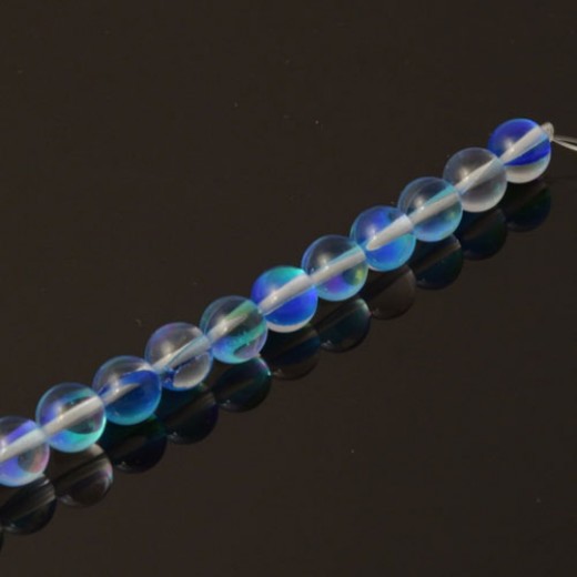 Mermaid Glass Beads, 8mm, Matte Blue Mystic, Pack of 10, Colour 13