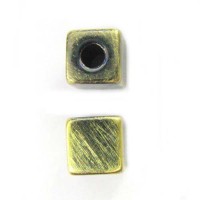 8mm Brushed Satin Brass Cube Large Hole Bead, pack of 4
