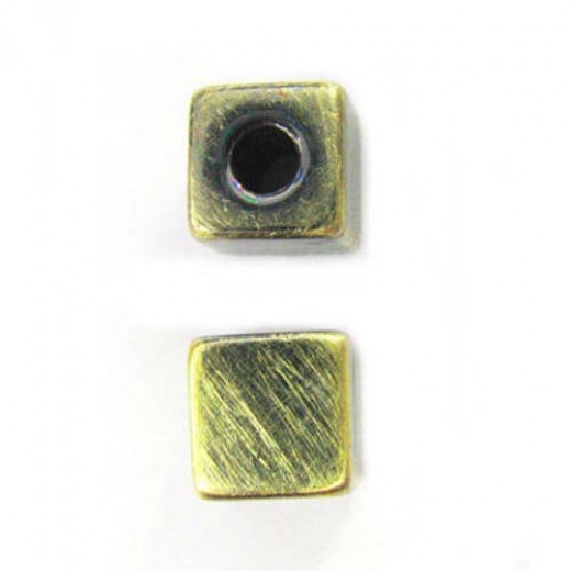 8mm Brushed Satin Brass Cube Large Hole Bead, pack of 4