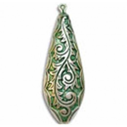 51x18 Tear Drop Pendant Green Patina Bead