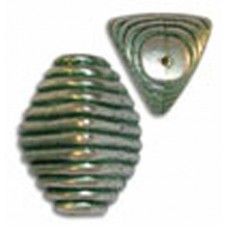 24x20mm Ribbed Green Patina Bead