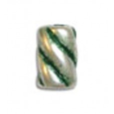 9x11mm Barber Pole Bead, Green Patina Silver , pack of 6