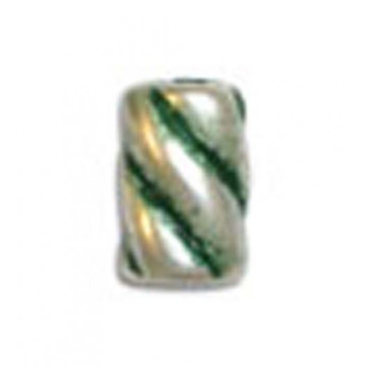 9x11mm Barber Pole Bead, Green Patina Silver , pack of 6