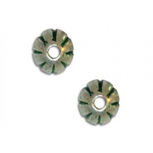 7x8mm Fluted Rondel Green Patina Bead, pack of 4