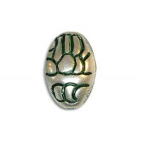 19x10mm Flowered Oval Green Patina Bead, FOV10/GPS, pack of 4