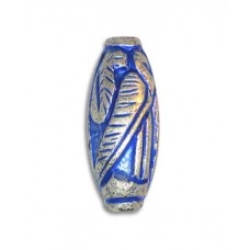 20x10mm Large Hole Carved Fancy Oval Blue Denim Bead, Pack of 2.