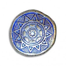 21mm Flat Designed Aztec Sun Blue Denim Bead, SH213/BDS, pack of 2