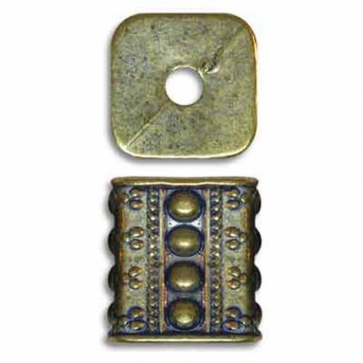 Fancy Rectangle Blue Denim Brass Bead, Pack of 2