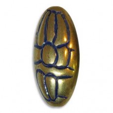 27x7mm Blue Denim Brass Flowered Oval Beads, Pack of 4