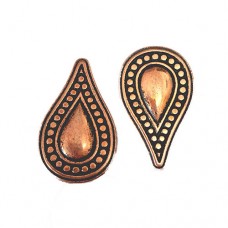 35mm Flat Designed Beaded Teardrop Bead, Antique Copper Plated