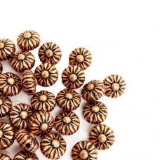 11mm Fancy Designed Flower Bead, Antique Copper Plated, Pack of 5