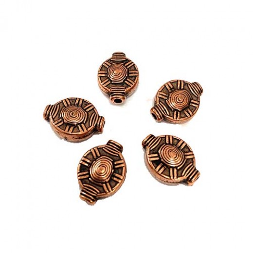 16mm Flat Designed Bead, Antique Copper Plated, Pack of 5