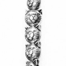 9mm Cat Head Beads, Antique Silver, Vertical Hole, 21 Beads