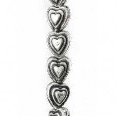 6 x 4mm Layered Heart Beads, Antique Silver, 30 Beads