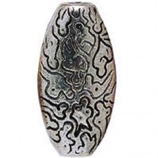 39mm Oval Shaped Patterned Antique Silver Bead