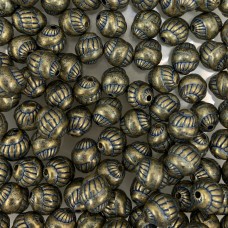 6 x 8mm Swirl Blue Denim Brass Beads, Pack of 8