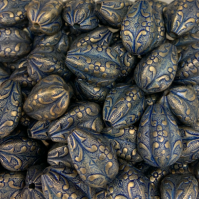 10 x 16mm Blue Denim Brass Fleur de Lis Teardrop Beads, Pack of 4