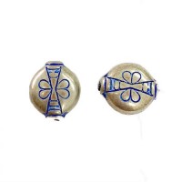12mm Patterned Blue Denim Silver Beads, Pack of 5