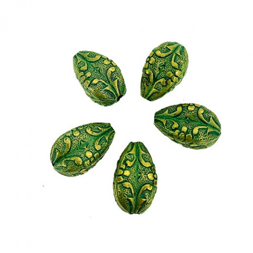 12 x 17mm Green Patina Brass Drop Beads, Pack of 5