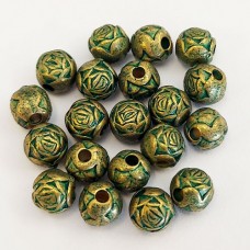6mm Rosebud Green Patina Brass Bead, RB14/GPB, Pack of 20