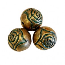 14mm Rosebud Green Patina Bead, RB18/GPB, Pack of 3