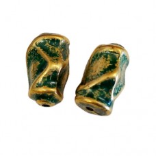 17x10mm Nugget Shaped Green Patina Brass Bead, Pack of 2.