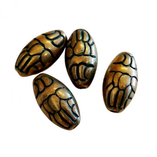 19x10mm Flowered Oval Green Patina Brass Bead, FOV10/GPB, pack of 4