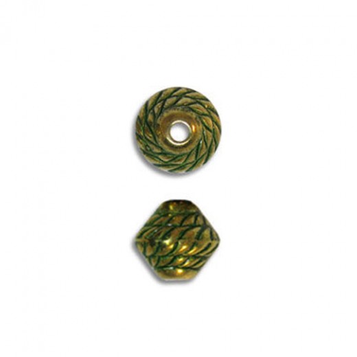 7x6mm Mushroom Rope Green Patina Brass Bead, Pack of 10