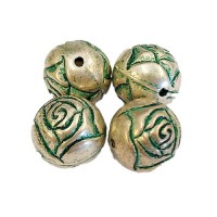 14mm Rosebud Green Patina Bead, RB14/GPS, Pack of 4