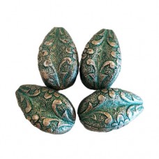 17x10mm Green Patina Fancy Pattern Drop, Pack of 4