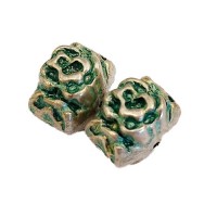 15x12mm Distressed Flattened Nugget Green Patina Bead, Pack of 2