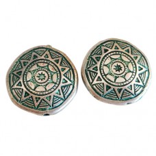 21mm Flat Designed Aztec Sun Green Patina Bead, pack of 2