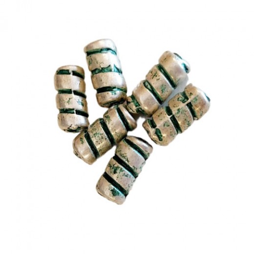 4x8mm Green Patina Barber Pole Beads, pack of 6