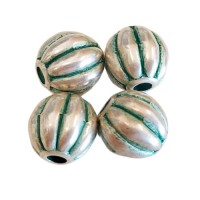 12x15mm Ribbed Bold Oval Green Patina Bead, Pack of 4