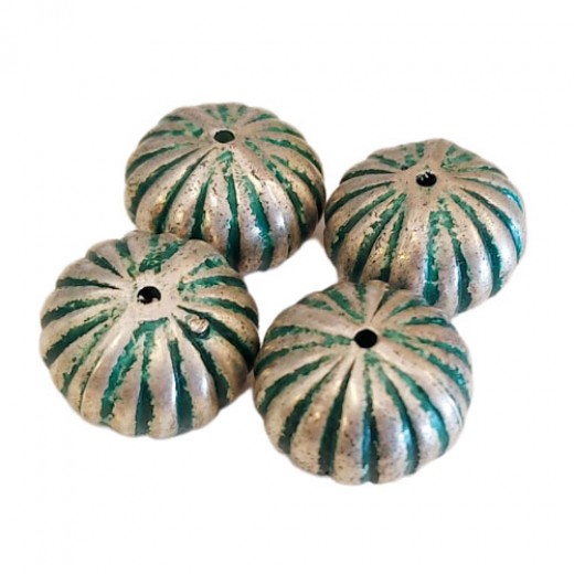 14mm Flattened Onion Green Patina Bead, Pack of 4
