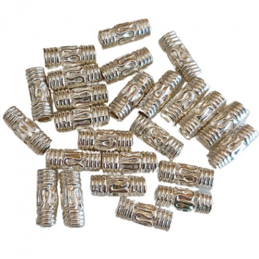 8mm Silver Plated Tube Beads, Approx. 25 pcs