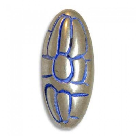 12x12mm Flowered Oval Blue Denim Bead, pack of 2