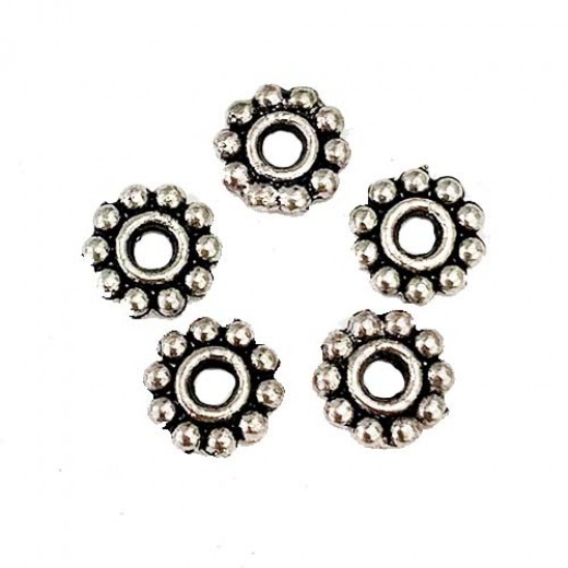 Antique Silver Tibetan Style Wheel Spacer Beads, 6.5mm, Pack of 50