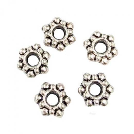 Antique Silver Tibetan Style Spacer Beads, 7.5mm, Pack of 5