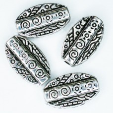 Antique Silver Tibetan Style Oval Patterned Beads, Pack of 4